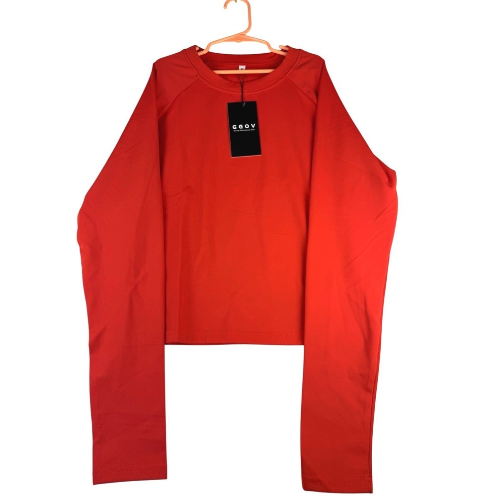 GGOV Red Cropped Athletic Top Womens Medium Stretch Performance Long Sleeve NWT